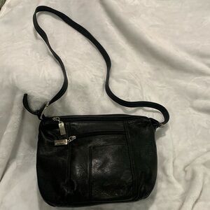 Tignanello Vintage Black Leather Crossbody bag with 2 zip closure and more